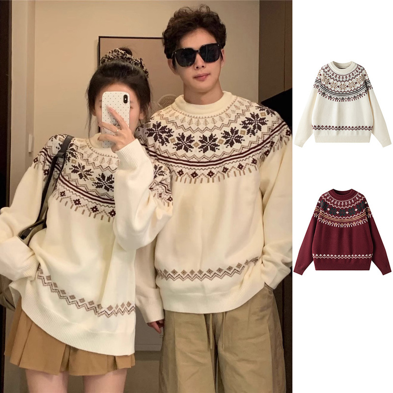 Fair Isle Jacquard Christmas Knitwear Men's Ethnic Style High-End Lazy Autumn and Winter Knitwear Foreign Trade Cross-Border Wholesale