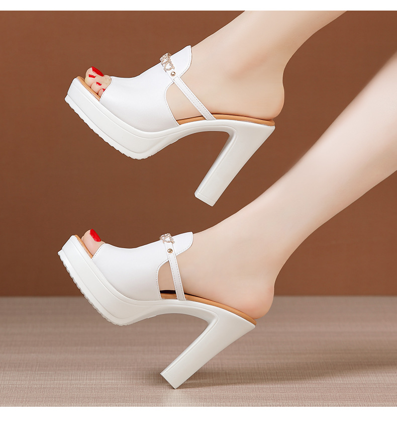 Dép sandal cao gót nữ đế xuồng đính đá gót 10 cm — Đỏ 10cm, Màu đen 10cm, Màu trắng 10cm chi tiết 14