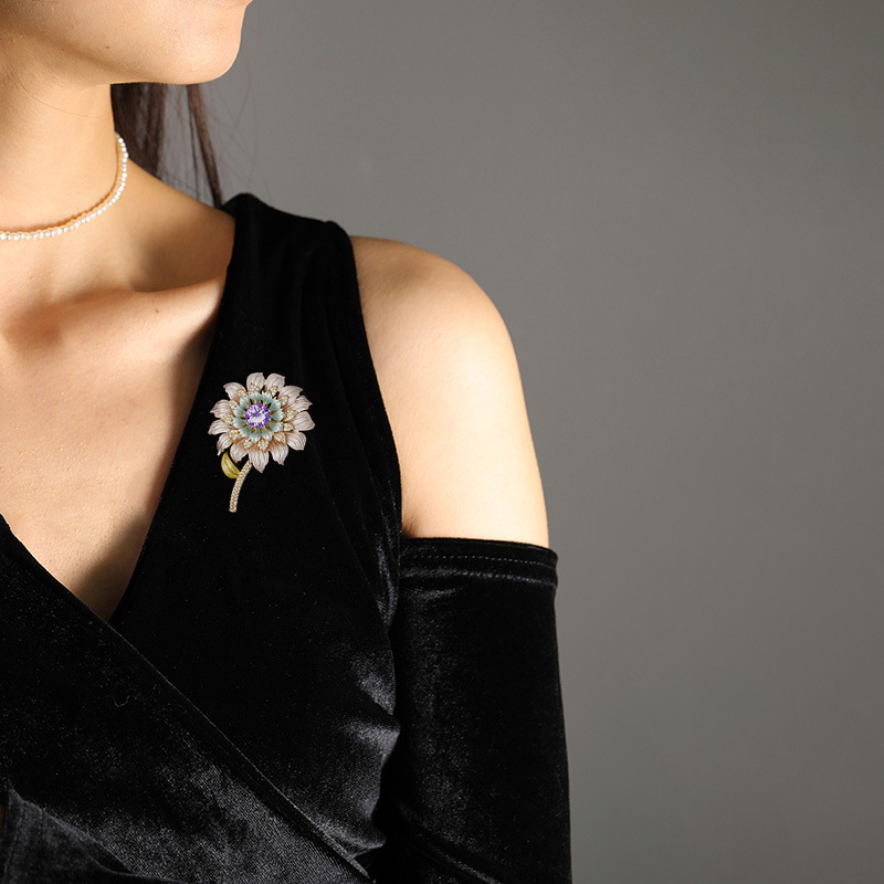 Luksusowa, wysokiej jakości, wielowarstwowa, trójwymiarowa broszka w kształcie słonecznika, ciężki przemysłowy butonierka do płaszcza_voghion.com