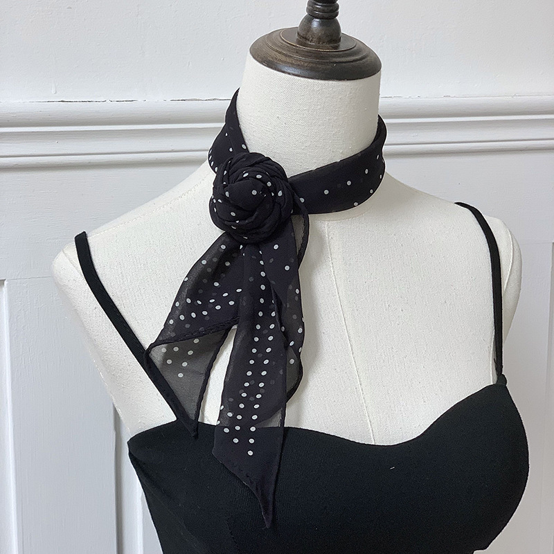 Pañuelo de seda de lunares de tira larga, cinta estampada de alta calidad, bufanda decorativa de relajación de todo fósforo de primavera y verano, temperamento, cinta para el cabello, accesorios para el cabello