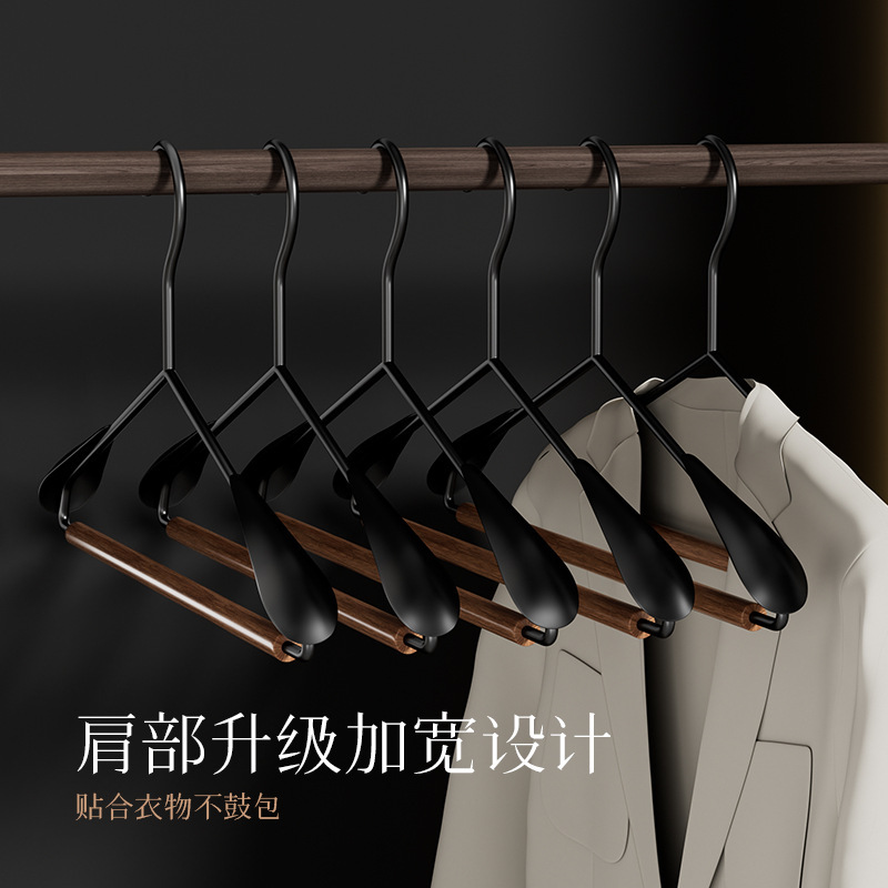 原木铁艺衣架质感宽肩衣挂服装店家用裤架多功能轻奢铁木衣架|undefined