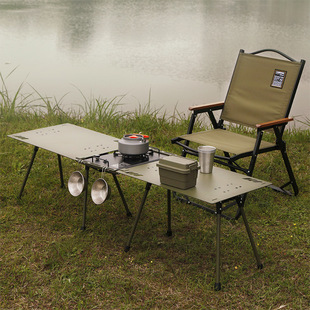 Happy Cross-border Outdoor Folding Table Aluminum Alloy Lightweight Camping with Light Rack Multifunctional Lightweight Military Wind Tactics