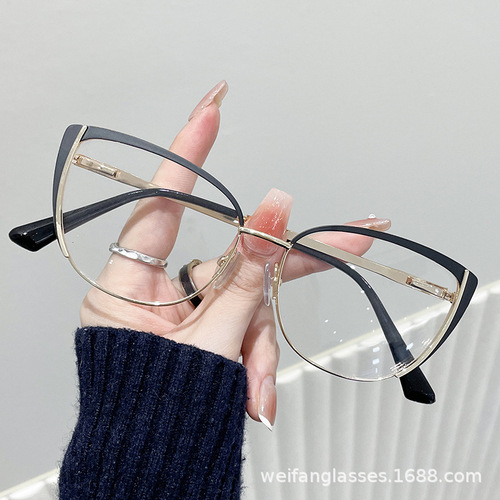 European and American fashionable polarized glasses, personalized cat-eye color-changing flat mirrors, multi-color stitching, trendy frames, anti-blue light glasses