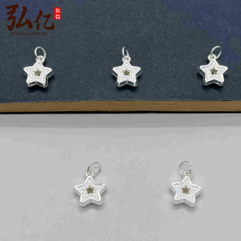 Five-pointed star pendant silver accessories 999 sterling silver pendant DIY handmade beaded bracelet pendant material accessories wholesale