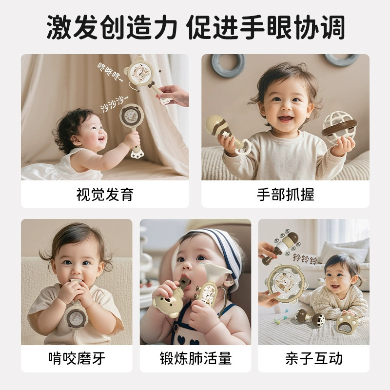 新入生の手で鈴を鳴らす赤ちゃんのおもちゃ0歳から1歳の赤ちゃんは3 ~ 6ヶ月で朝のハンマーをかじることができます。|undefined