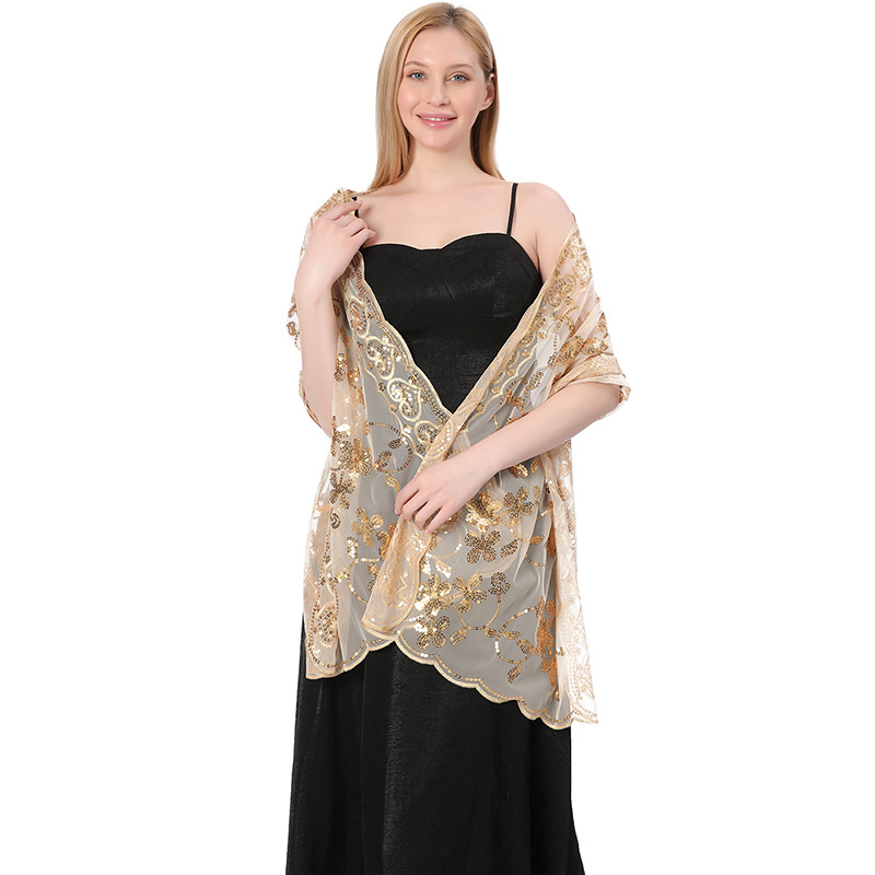 Transfronterizo caliente nuevo lentejuelas chal vestido de novia vestido de noche cheongsam chal novia dama de honor chal bufanda mujeres