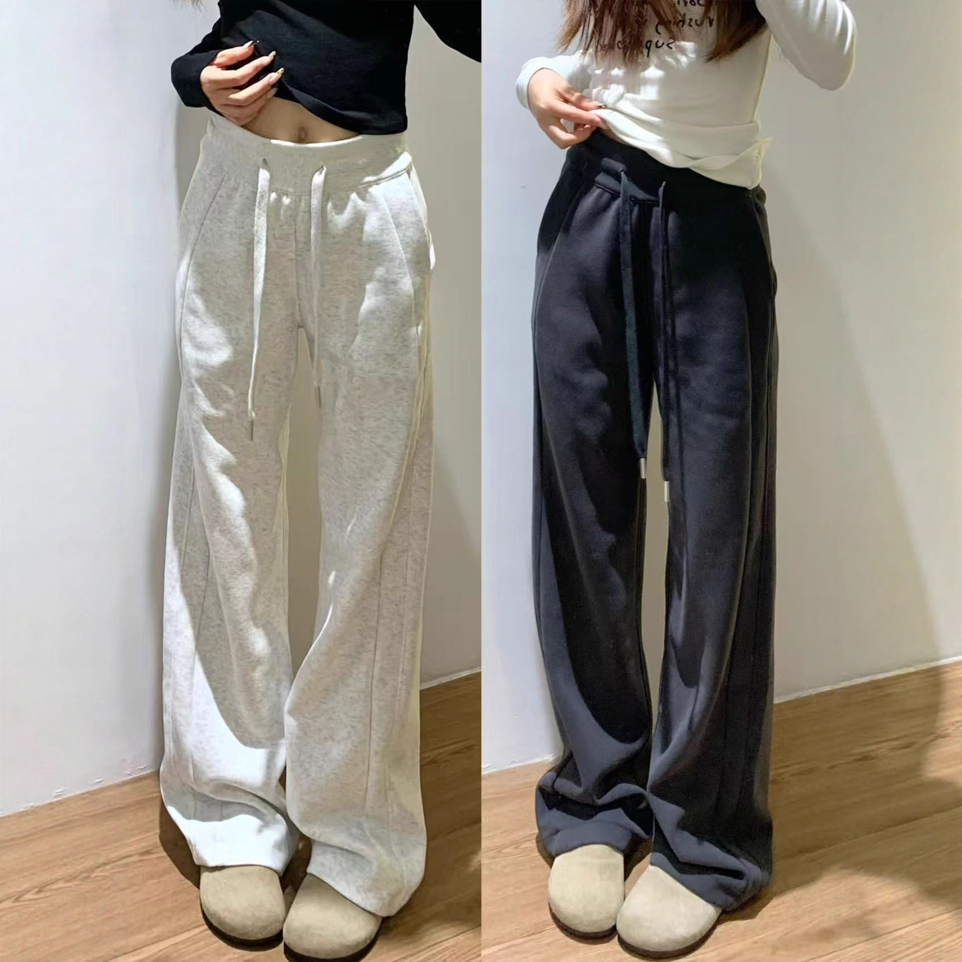 lulu窄版运动裤女2025秋季新款高腰垂感阔腿裤显瘦直筒美式卫裤子