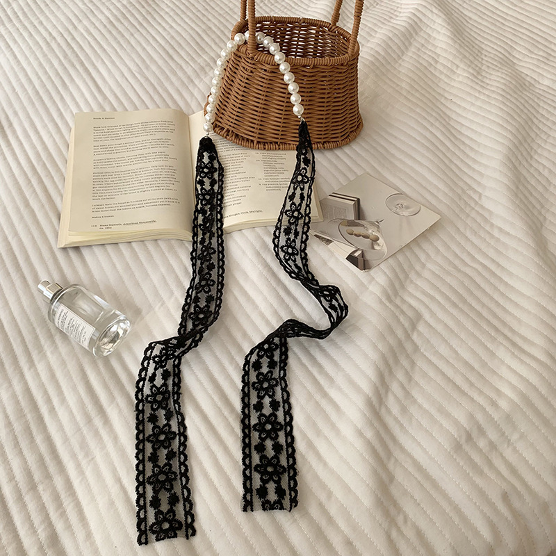 Pañuelo de seda de encaje, bolso tejido de alta calidad, regalo de mano de perlas, collar de perlas, bufanda de cadena de clavícula