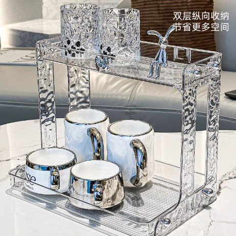 Estante de baño de lujo ligero Estante de almacenamiento de mesa de lavado Caja de escritorio de baño Estante de cosméticos de doble capa