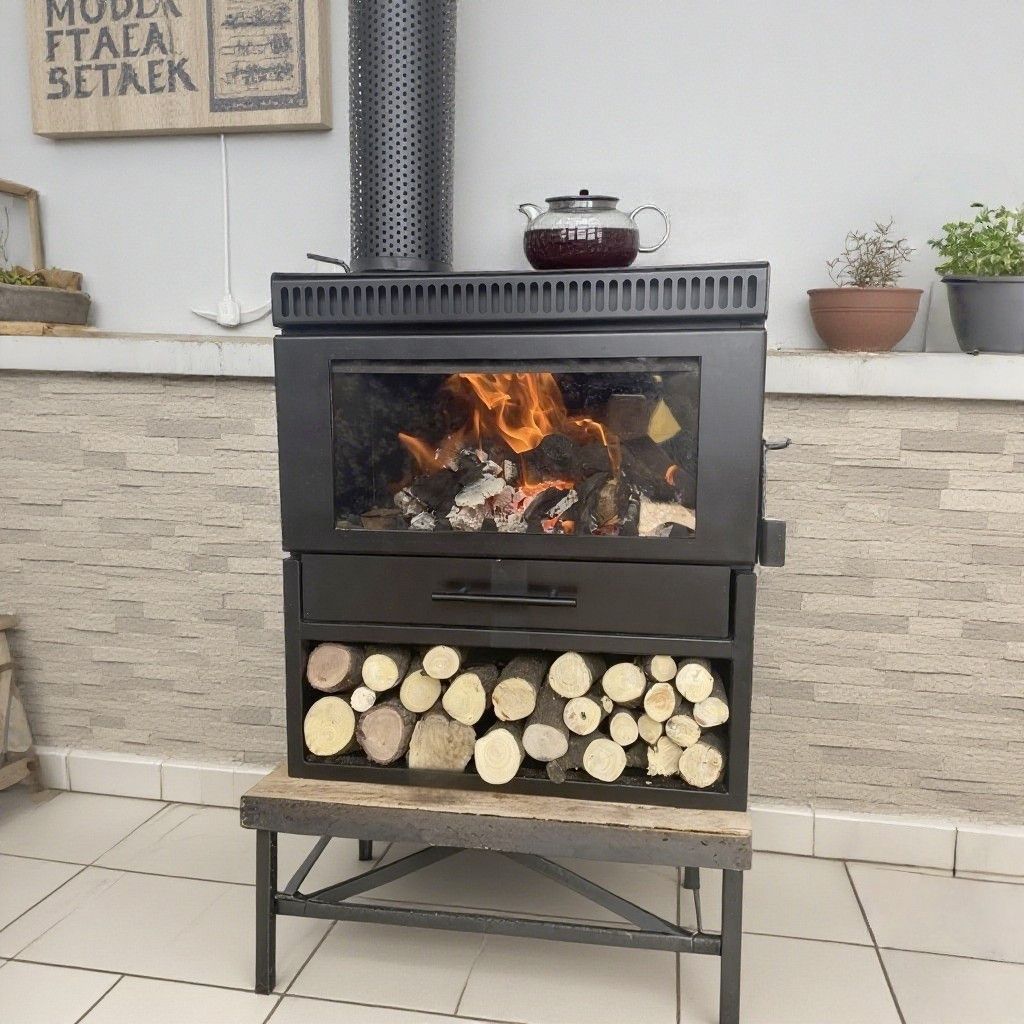 Nueva chimenea de madera de fuego real leña leña calefacción doméstica sala de estar hogar rural decoración estufa de calefacción