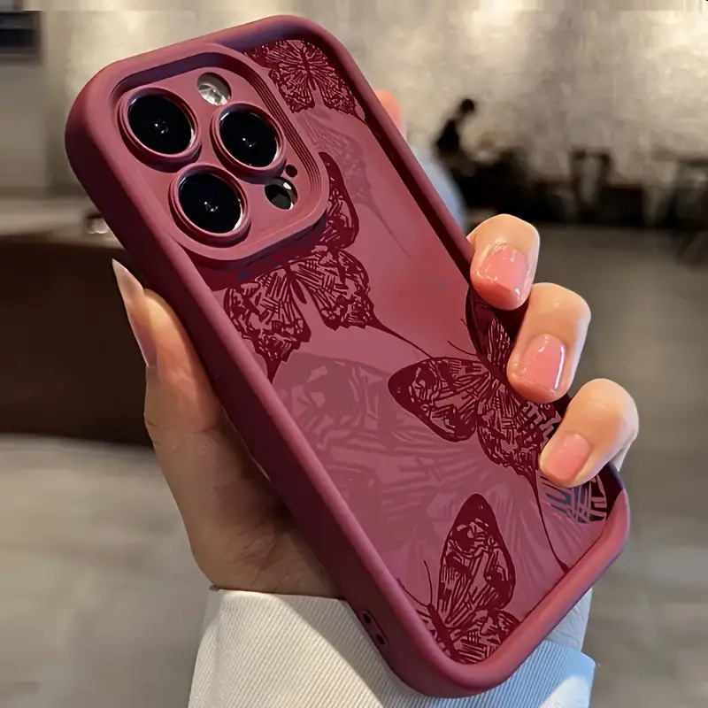 Wine Red Butterfly Suitable for Apple 16/15/14/13/12Promax High Bamboo Ladder Mobile Phone Case Iphone11 Soft