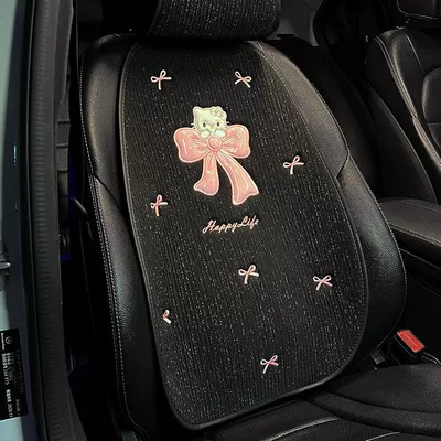 Universal seat cover: cat single-piece car pad, breathable linen - all-season-usebowknot-cat-black-starry-backrest-single-piece-no-specifications
