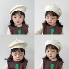 婴儿帽子春秋冬季薄款宝宝毛线针织帽儿童贝雷帽韩版光板纯色蓓蕾