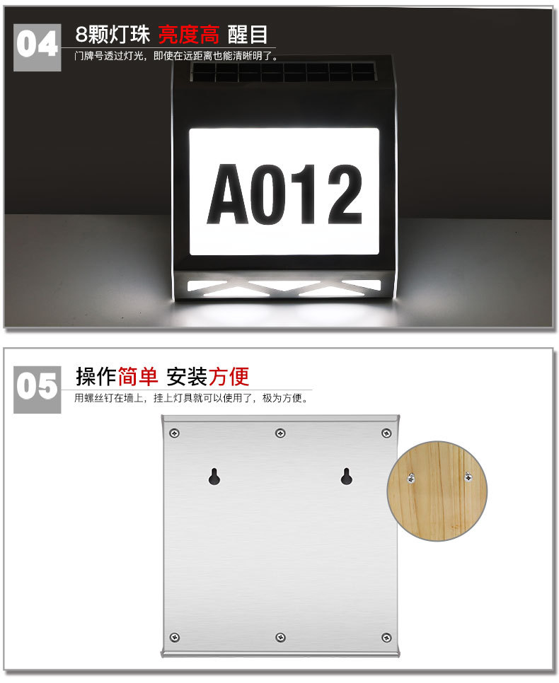跨境太阳能灯门牌灯户外数字灯防水LED指示灯家用门口庭院壁灯-阿里巴巴