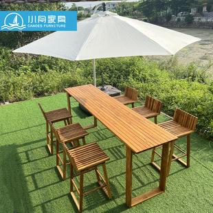 Outdoor Furniture, Outdoor Music Dining Bar, Coffee and Milk Tea Shop, Solid Wood Bar Chairs, Villa Courtyard B&B High Table and Chairs