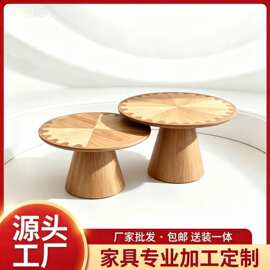 中古风圆形茶几北欧波浪边设计创意客厅小户型咖啡桌高级边几组合