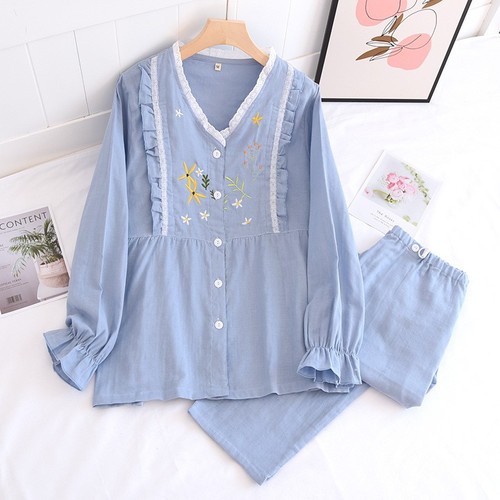 A variety of plus-size double-layer gauze confinement clothing for pregnant women after delivery 200 pounds of double-layer cotton gauze maternity suit in one piece