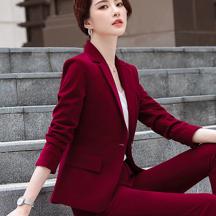 gules Jinsirong suit coat 2020 Autumn and winter new pattern Blazer Korean Edition temperament Self cultivation Business Suits suit