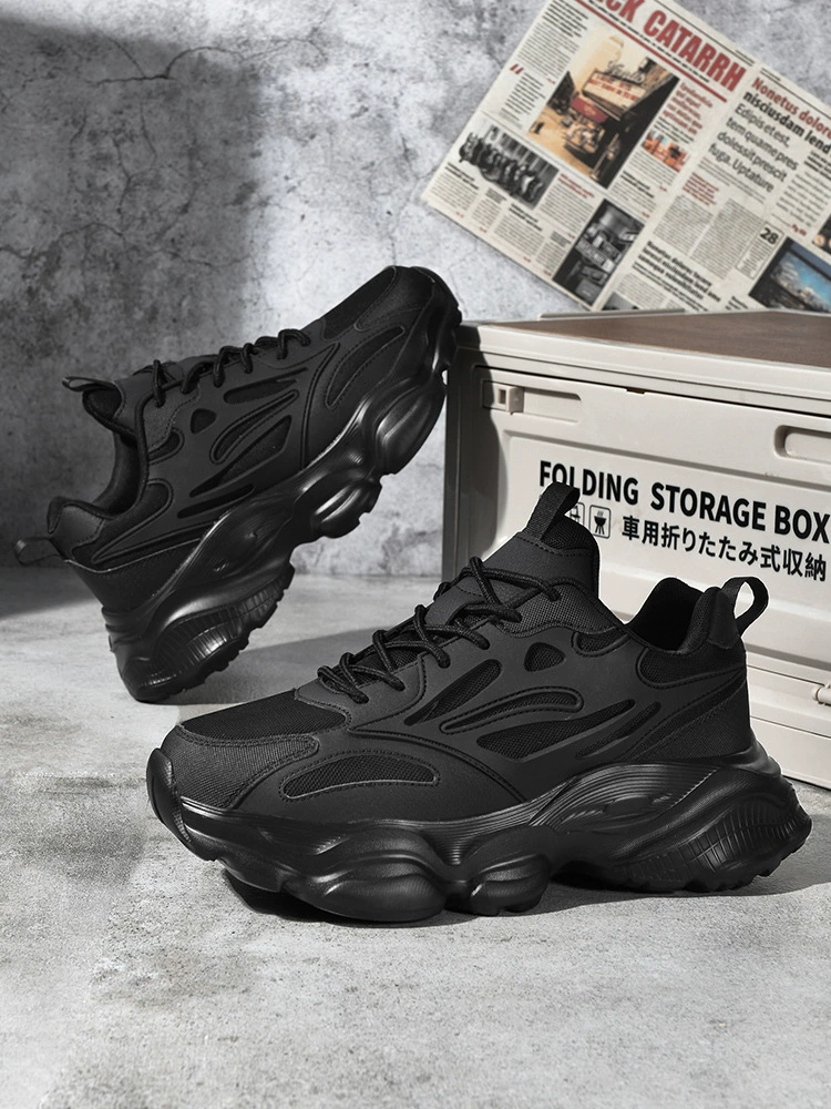 Cross-border large size new soft-soled sports shoes spring wear-resistant men's shoes black thick-soled casual shoes mesh dad shoes
