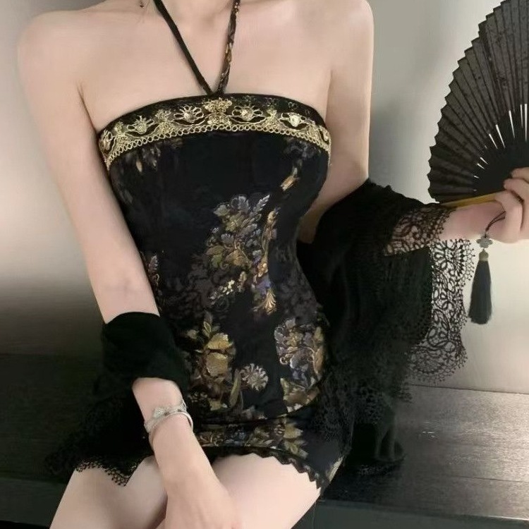 Yangi xitoy uslubi retro gul naqshli boyna bog'lama ko'ylak ayol yozgi yangi model toza istak gupal kolon ikki qismli