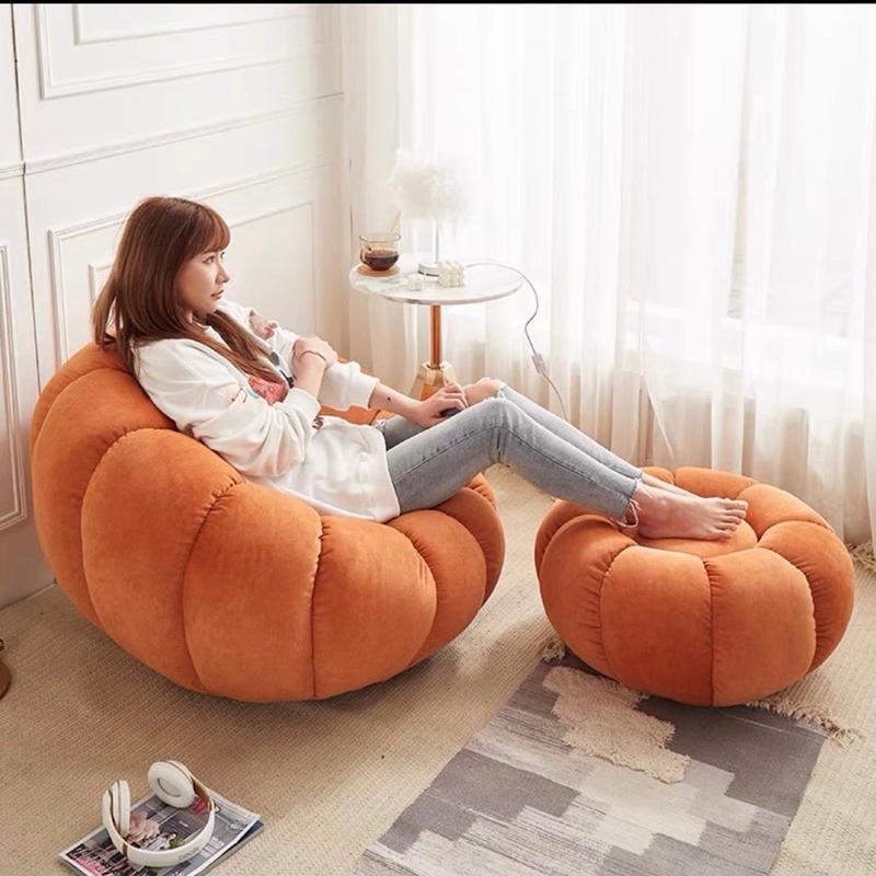 Flower-Shaped Leisure Sofa for Small Apartments, Living Room, Balcony, Pumpkin-Shaped, Simple, Reclining, Sleeping-Friendly, Comfortable Lazy Chair