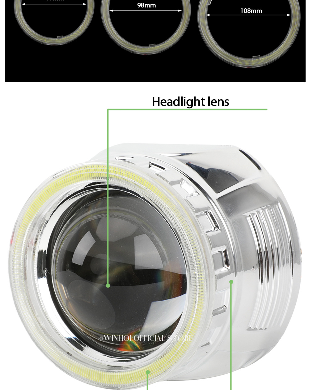 Car Led Light Headlight Cob Aperture Devil Eye Car Light Modified Angel Eye Fog Light Cob Aperture Daytime Running Light
