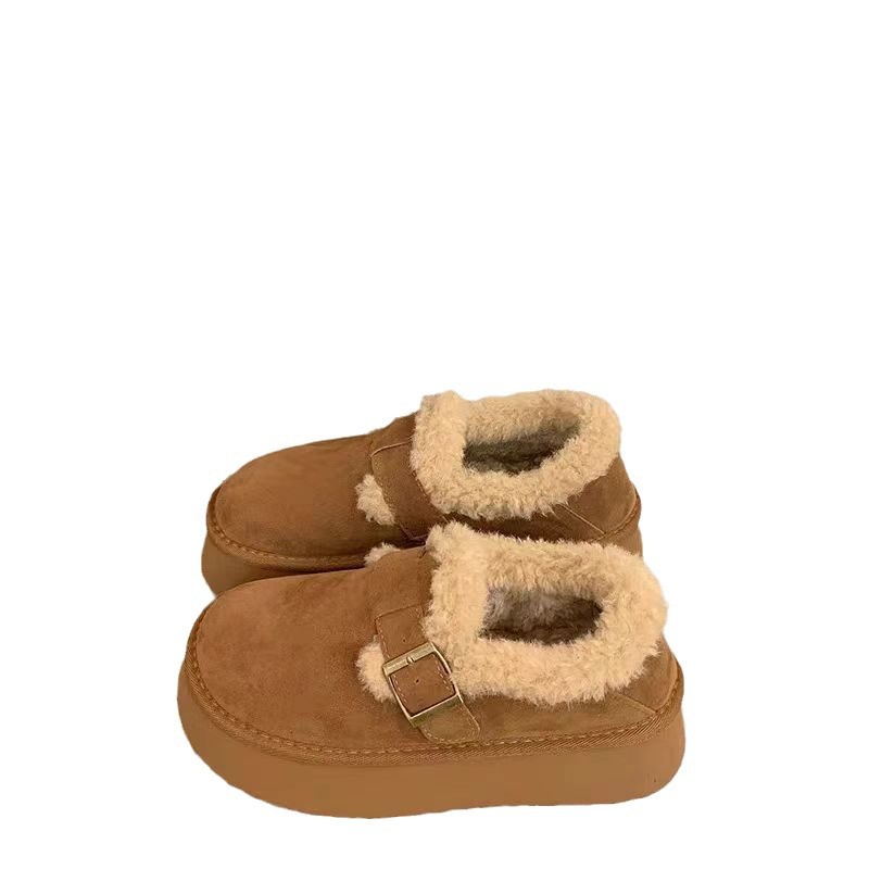 Botas de nieve de fondo grueso para mujeres 2024 nuevos zapatos de invierno de lana gruesa de vello caliente de un pie zapatos de algodón Bocken