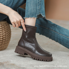 靴子女2022新款马丁靴小个子显瘦短筒骑士靴网红厚底粗跟软底靴女