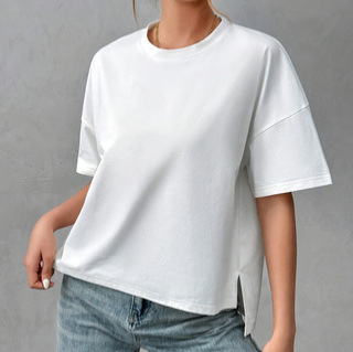 Casual Solid Color Basic T-Shirt, Short Front Long Back, Women'S, Suitable for Summer