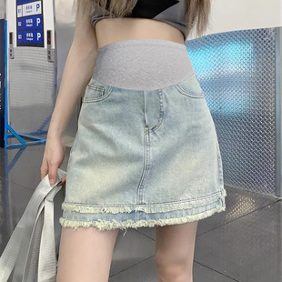 Pregnant Women's Denim Skirt Women's Summer High Waist A- line Hip Skirt Summer High Waist Belly-supporting Joker Maternity Dress
