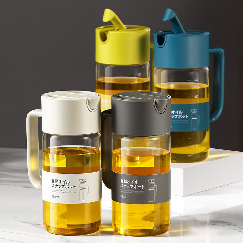日本LISSAガラスオイルポット大容量防漏醤油酢高ホウ素シリコンプッシュ式自動開閉550ml|undefined