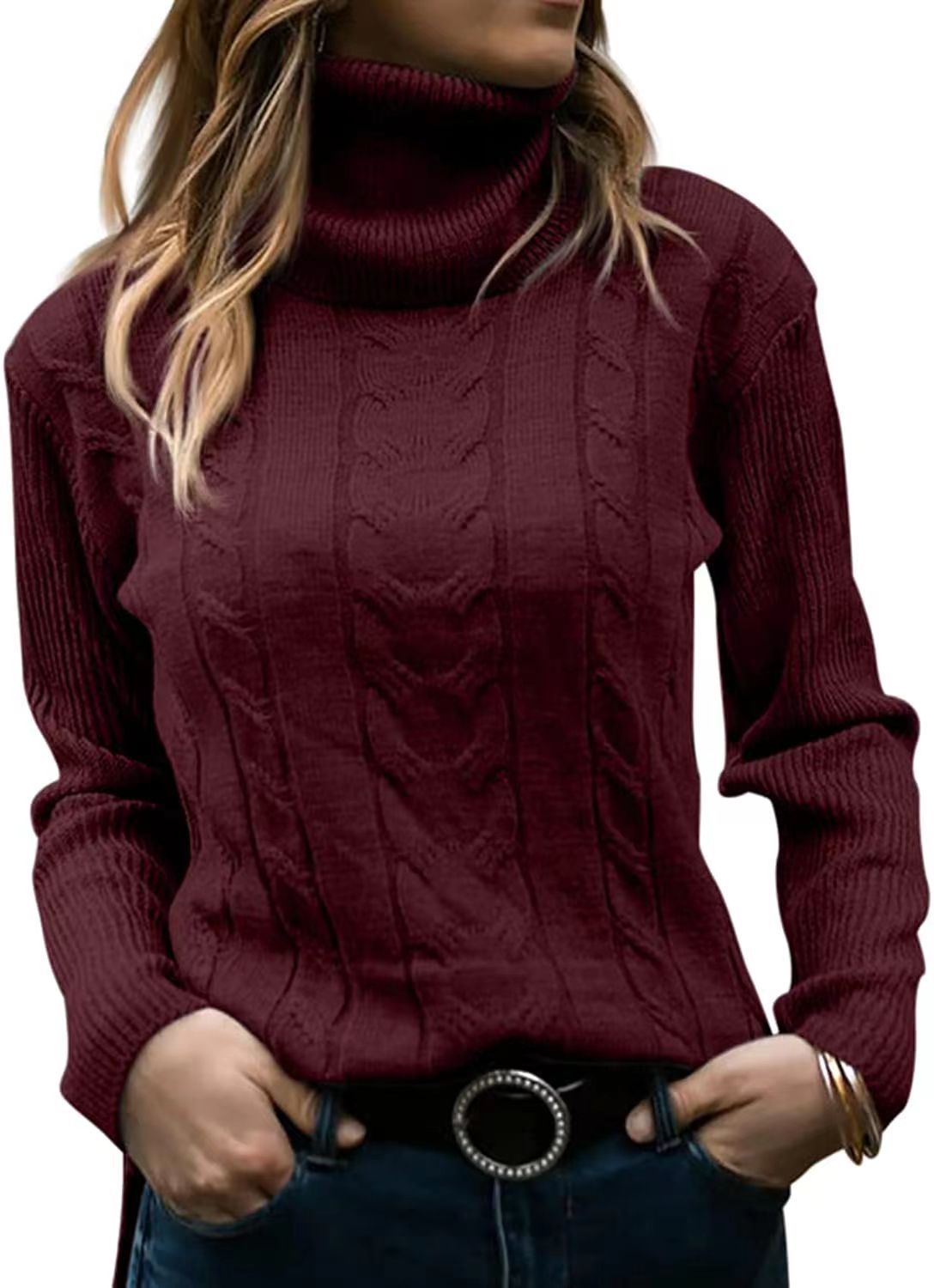 Women's autumn and winter new solid color turtle neck retro long-sleeved women's sweater_voghion.com