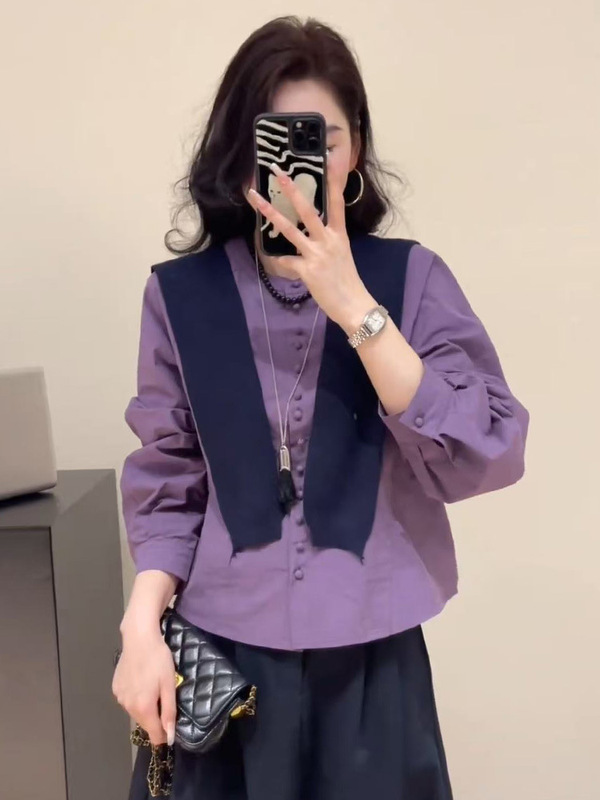 高级感韩系披肩格子衬衫女2025秋季新款宽松显瘦小个子百搭上衣潮|undefined