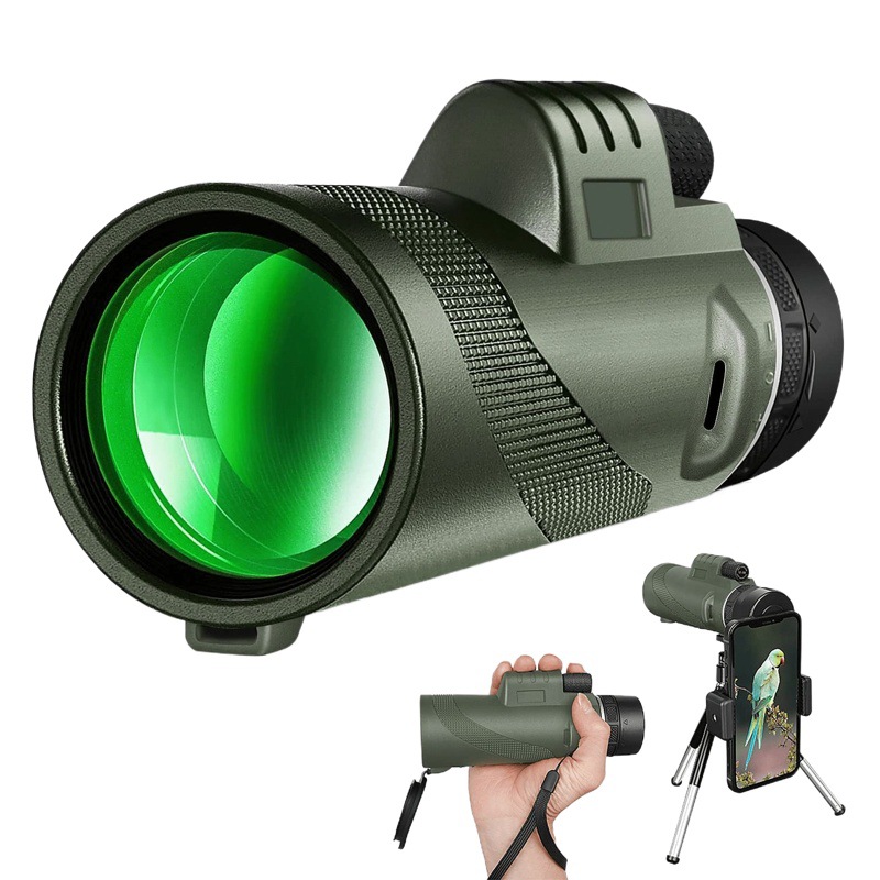 Ejército verde clásico círculo blanco 12x50 telescopio monocular al aire libre pesca observación de aves bola 80x100 10x42