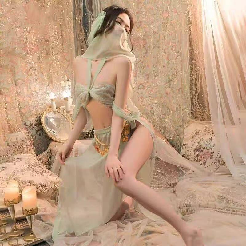 Adult Hanfu-Inspired Lingerie Set with Butterfly-Tie Split Skirt and Sheer Polyester Detailing — detail image 4