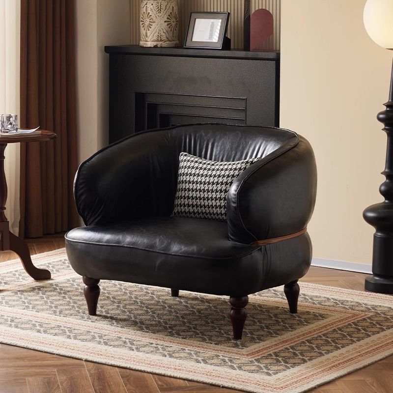 Retro Single Sofa, American-Style Oil-Waxed Leather, Minimalist for Small Apartments, Suitable for Home Use, Balcony, Living Room, Reception, High Backrest for Lounging