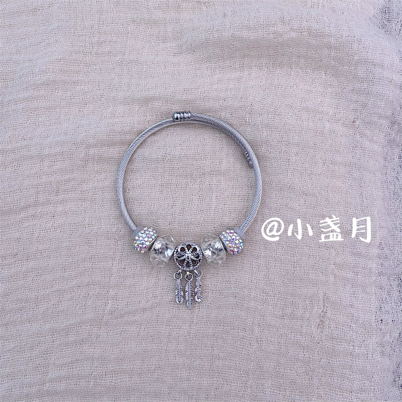 Pulsera de Acero Inoxidable Panjia Dora con Corazón y Oso, Pulsera Abierta con Cuentas para DIY, Joyería de Estilo Fresco, Éxito de Ventas en Amazon