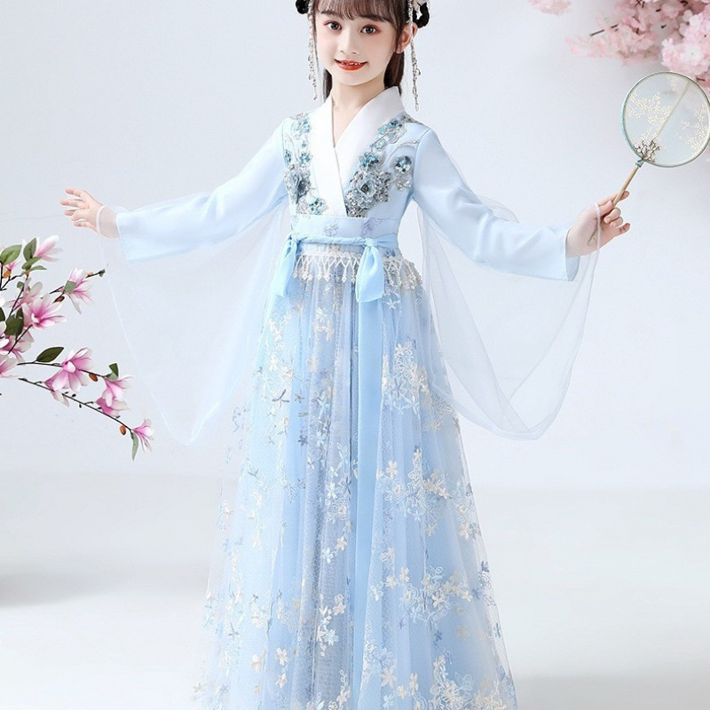 贝瑶女童古装儿童汉服中国小女孩古风连衣裙春|undefined