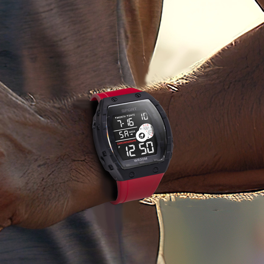 Tendencia barril de vino hombre al aire libre nocturna cronógrafo electrónico reloj electrónico alarma multifuncional reloj electrónico al por mayor