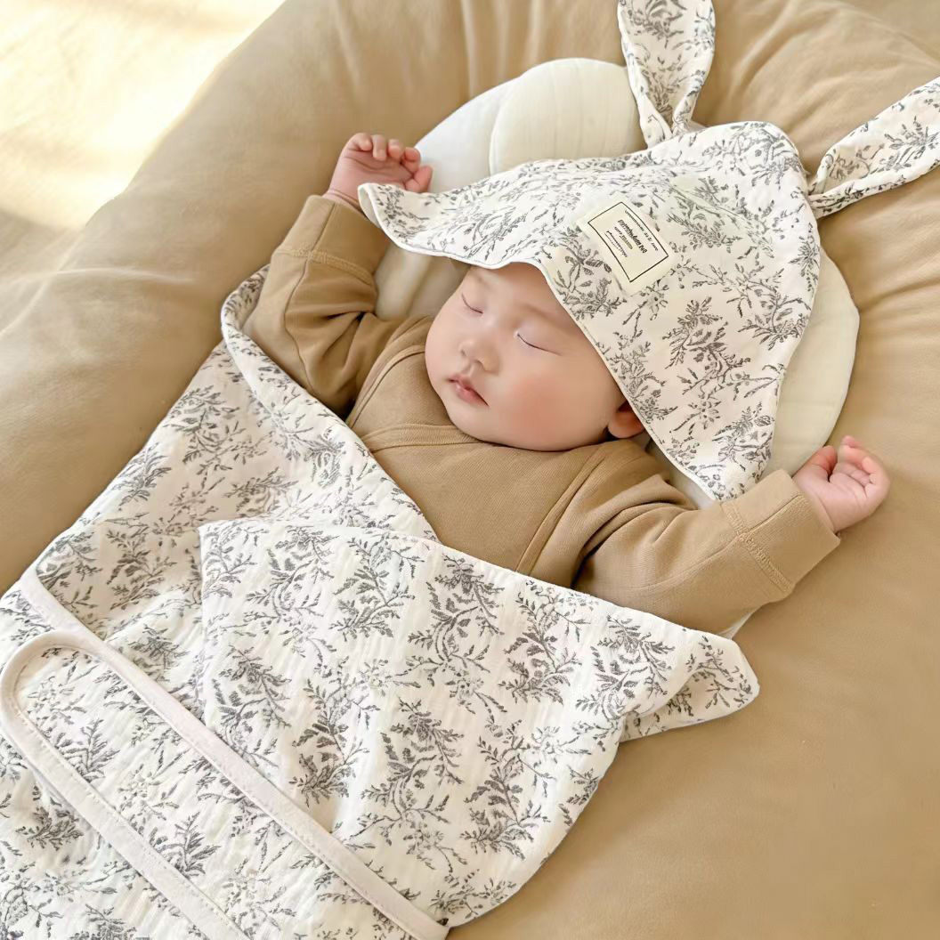 Baby four-layer gauze blanket spring and summer thin bag newborn quilt wholesale baby long ears hooded wrap towel