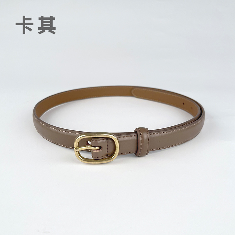 Correa delgada de cuero de las mujeres pantalones casuales pantalones vaqueros estilo coreano de moda todo partido simple de cuero de vaca cinturón de las mujeres