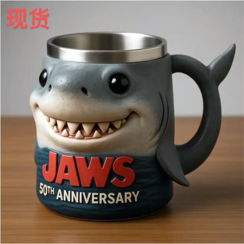 Independent Station New Great White Shark Cup Decoration Design Jaws 50Th Anniversary 3D Mug Cup