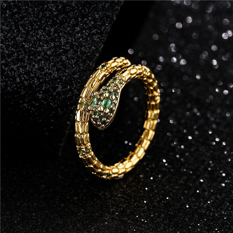 fashion red blue green eye micro-inlaid zircon snake opening ring