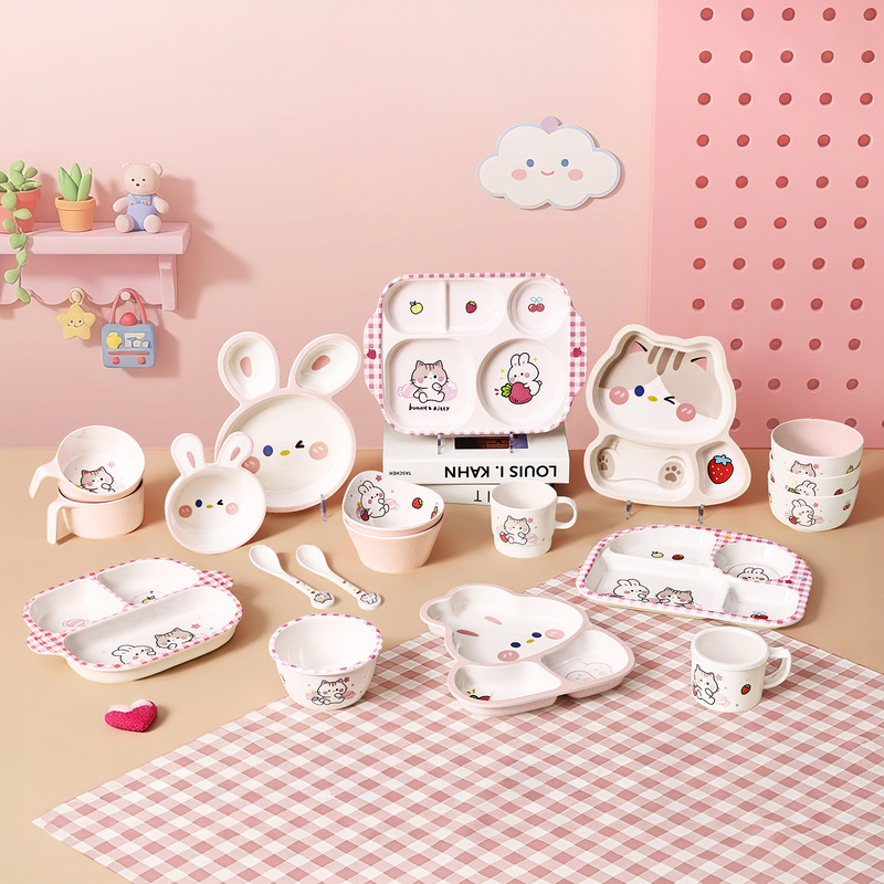 Hill Pink Cute Rabbit Children's Tableware for Girls New Little Rabbit Food Bowl Baby Bowl Divided Plate Cartoon Cute Hill Pink Cute Rabbit Children's Tableware for Girls New Little Rabbit Food Bowl Baby Bowl Divided Plate Cartoon Cute