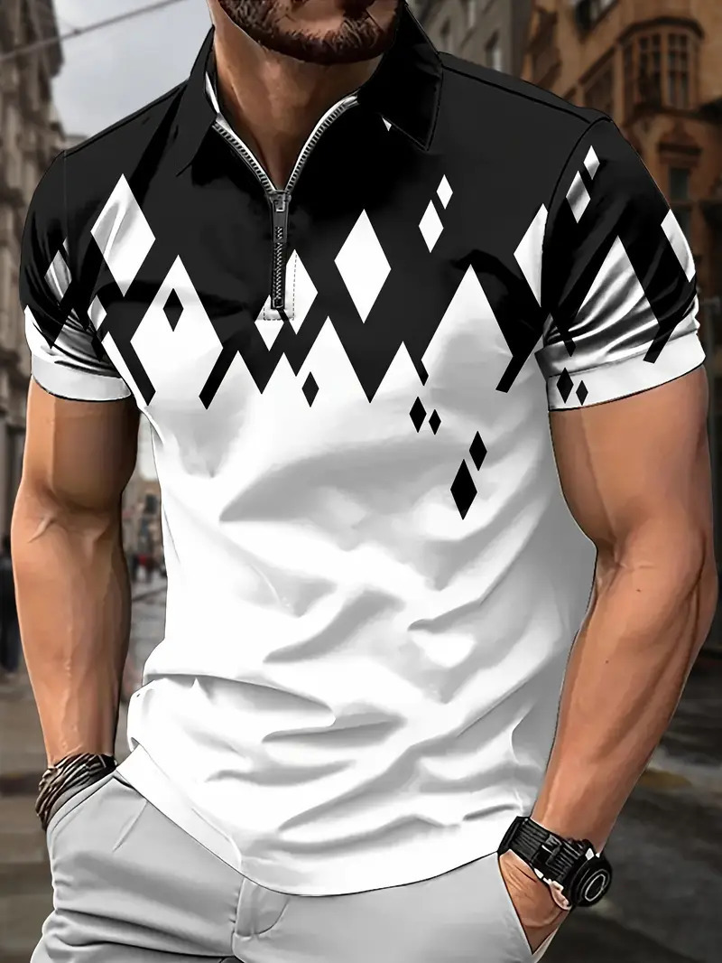Verano nuevo estilo hombre 3D impresión digital deporte colorido manga corta solapa cremallera camisa POLO13