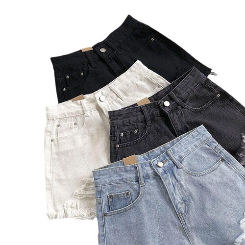 High-waisted ripped loose wide-leg denim shorts for women, summer 2025 Korean version, versatile A-line hot pants