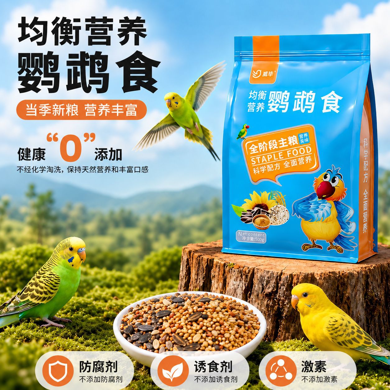 鹦鹉鸟粮玄凤虎皮牡丹鹦鹉饲料鸟食混合粮食黄谷子带壳小米批发