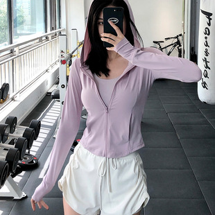 Yoga Jacket Women's Sports Outdoor Sun Protection Clothing Slimming Hooded Running Quick-Drying Clothing Fitness Top