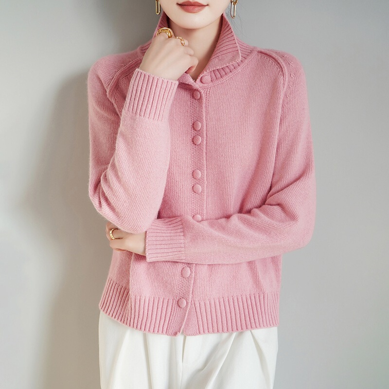 2025 New Autumn and Winter Raccoon Velvet Three-Strand Thickeneded Half Turtleneck Knitted Cardigan with Buttoned Pure Color Warm Top for Women