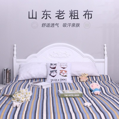 老粗布床单条纹粗布床单宿舍床单双人夏季床单透气床单|ru